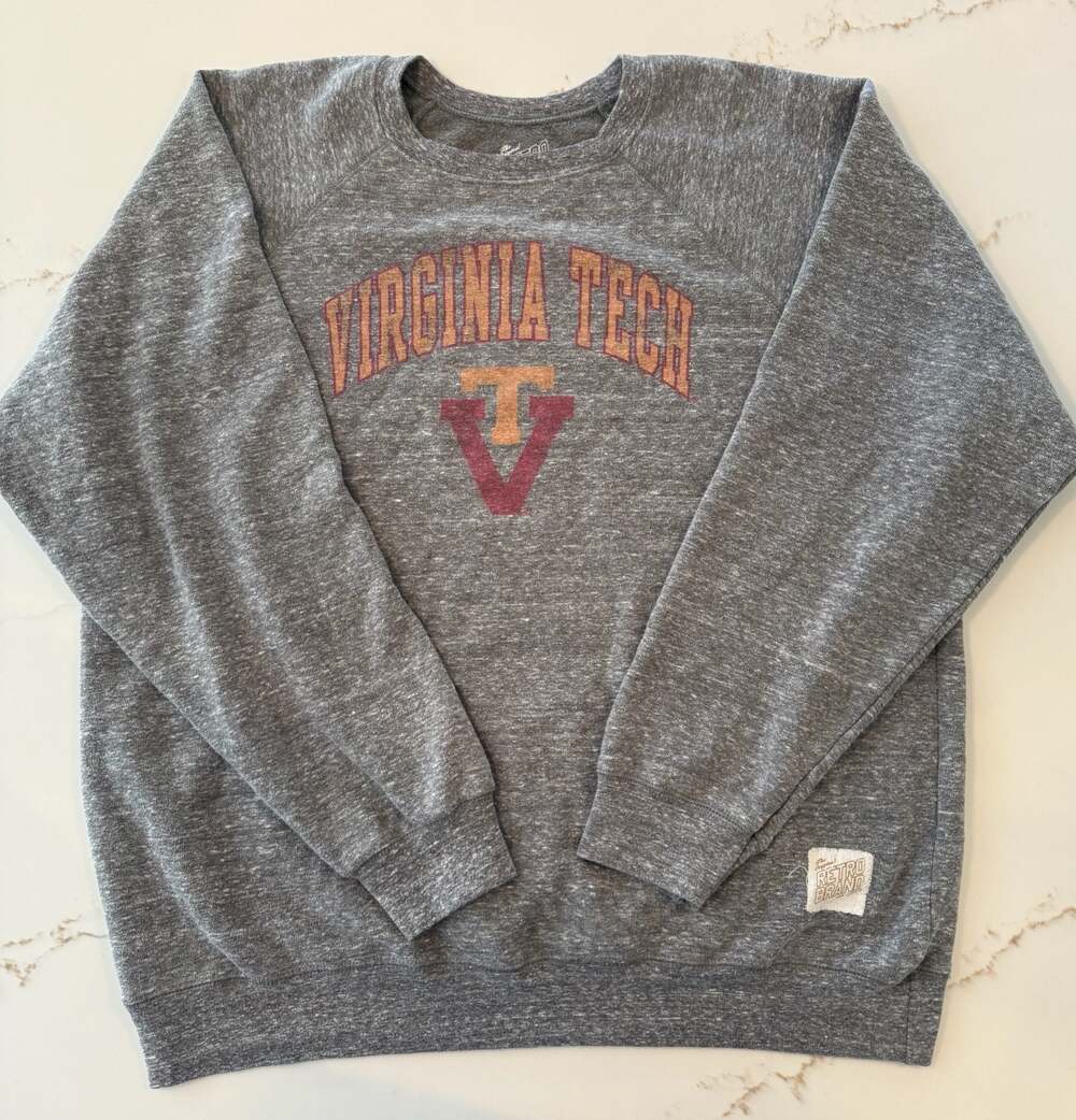 The Original Retro Brand Virginia Tech Hokies Gray Heathered Crewneck Sweatshirt